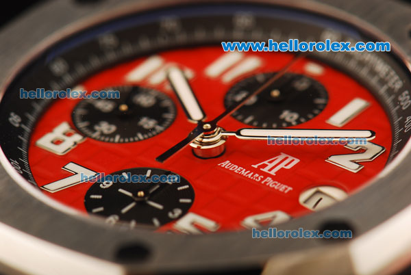 Audemars Piguet Royal Oak Offshore Chronograph Swiss Valjoux 7750 Automatic Movement PVD Case with Red Dial and Black Leather Strap-Run 9@Sec - Click Image to Close